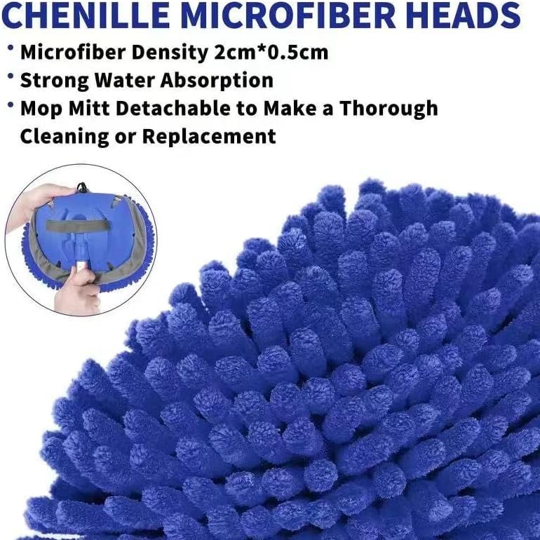 62” Car Wash Brush Kit with Long Handle, Chenille Microfiber Car Wash Mop Mi…