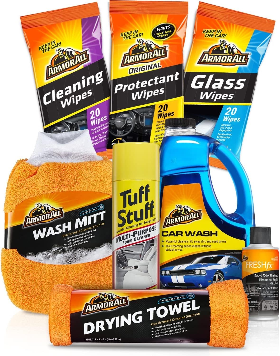 New Car Feel: 8-Piece Cleaner Kit with Protectant Wipes and Air Freshener