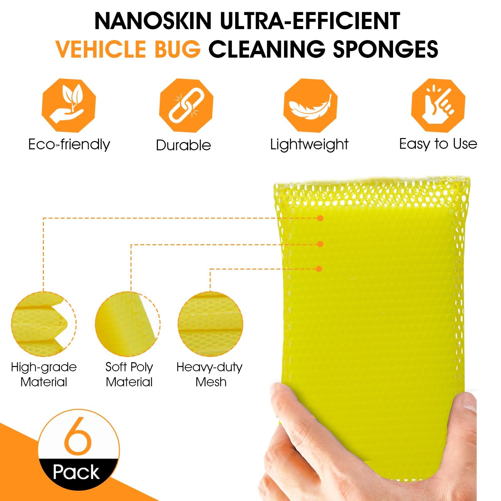 Ultra-Efficient Bug Cleaning Sponges 6-Pack | Durable, Multi-Surface, Eco-Friend