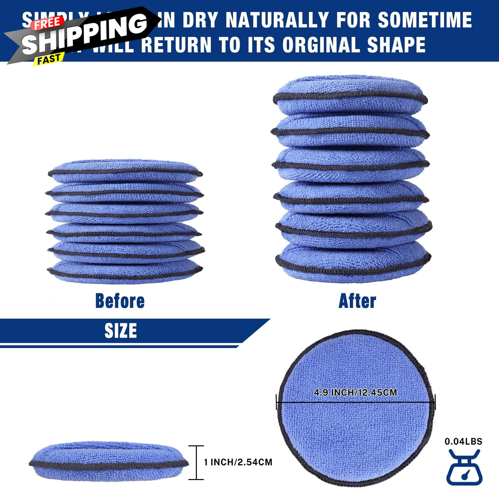 WORKPRO 12-Pack Car Wax Applicator Pads with Finger Pocket, Microfiber Blue