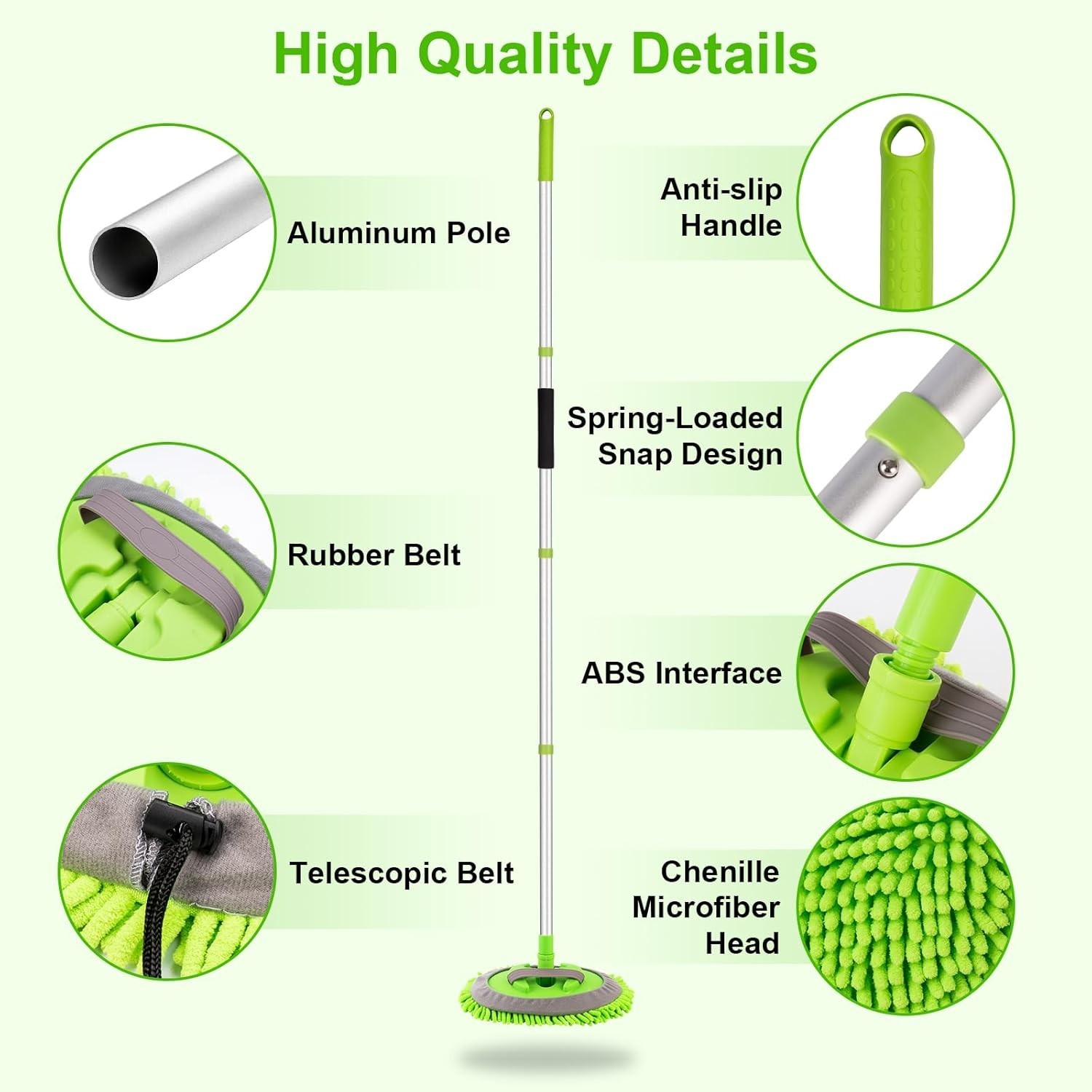 Car Wash Mop Kit with Long Handle Microfiber Brush & Scratch-Free Sponge Mitt