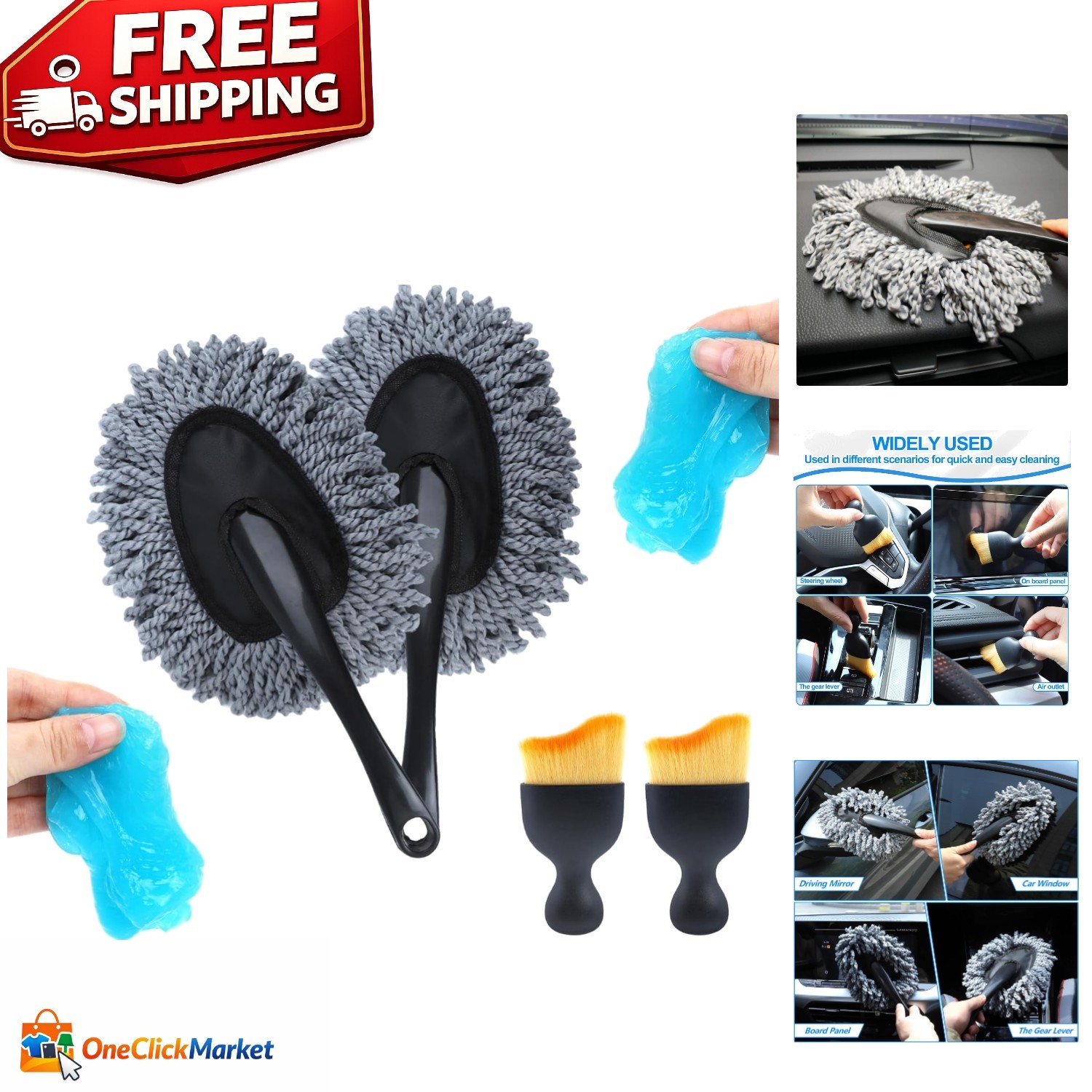 Compact 6 Pack Car Detailing Cleaning Kit – Interior Duster & Gel Included