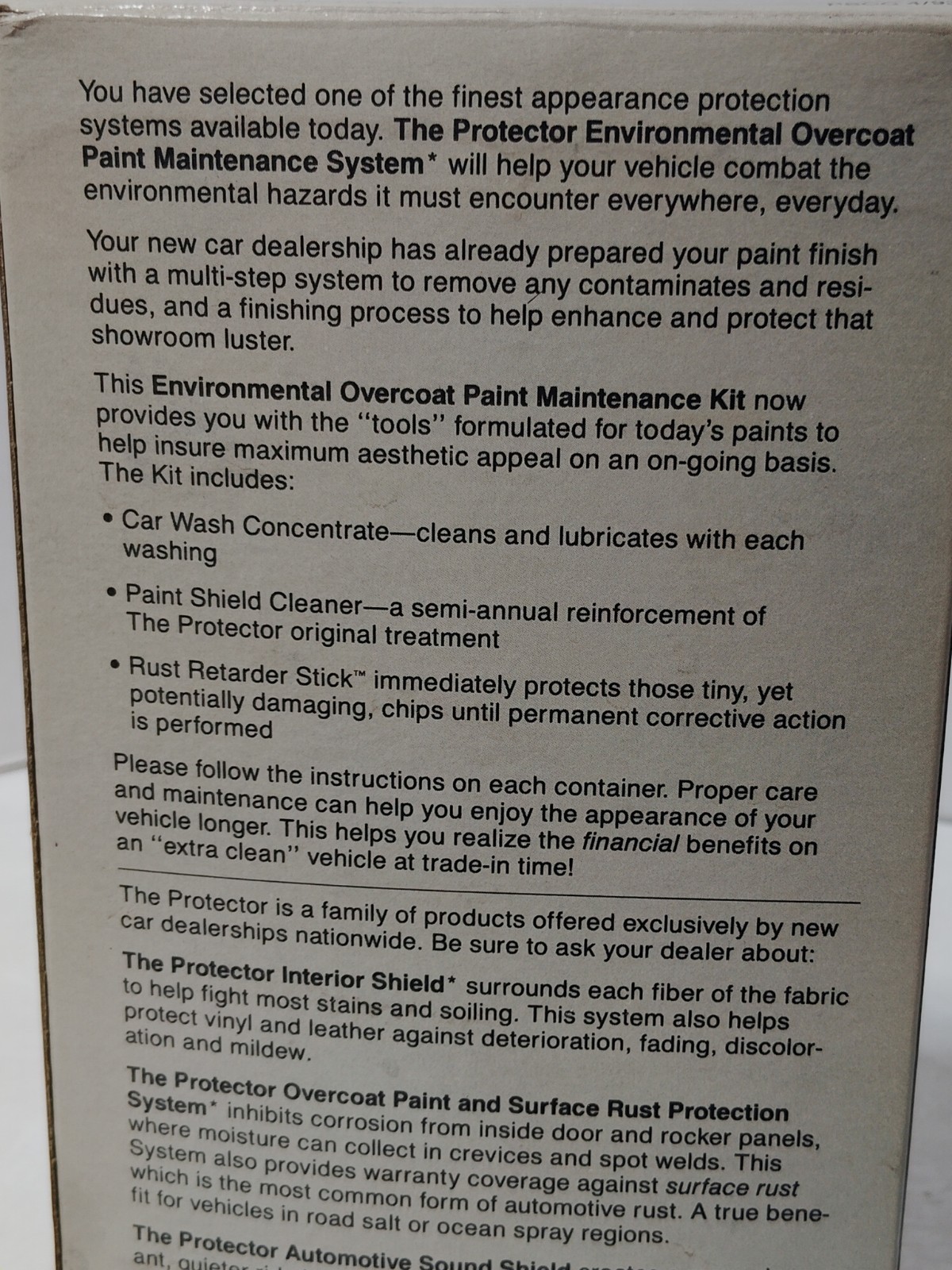 NEW! The Protector ENVIRONMENTAL OVERCOAT PAINT MAINTENANCE SYSTEM KIT 1993