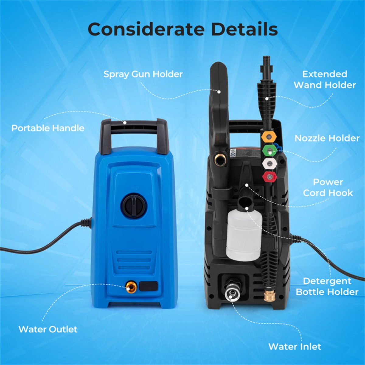 Electric Pressure Washer.Versatile Nozzle Options.Multiple Safety Protection
