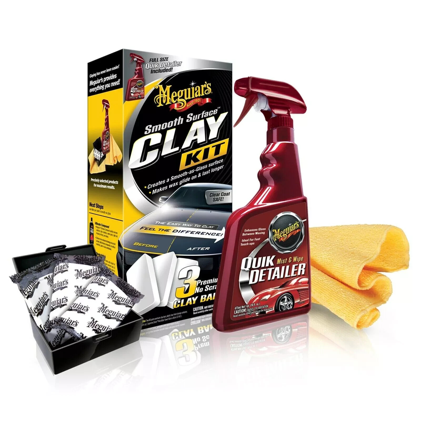 Meguiar’s G191700 Smooth Surface Clay Kit Clear Coat Safe for Car/Auto Detailing