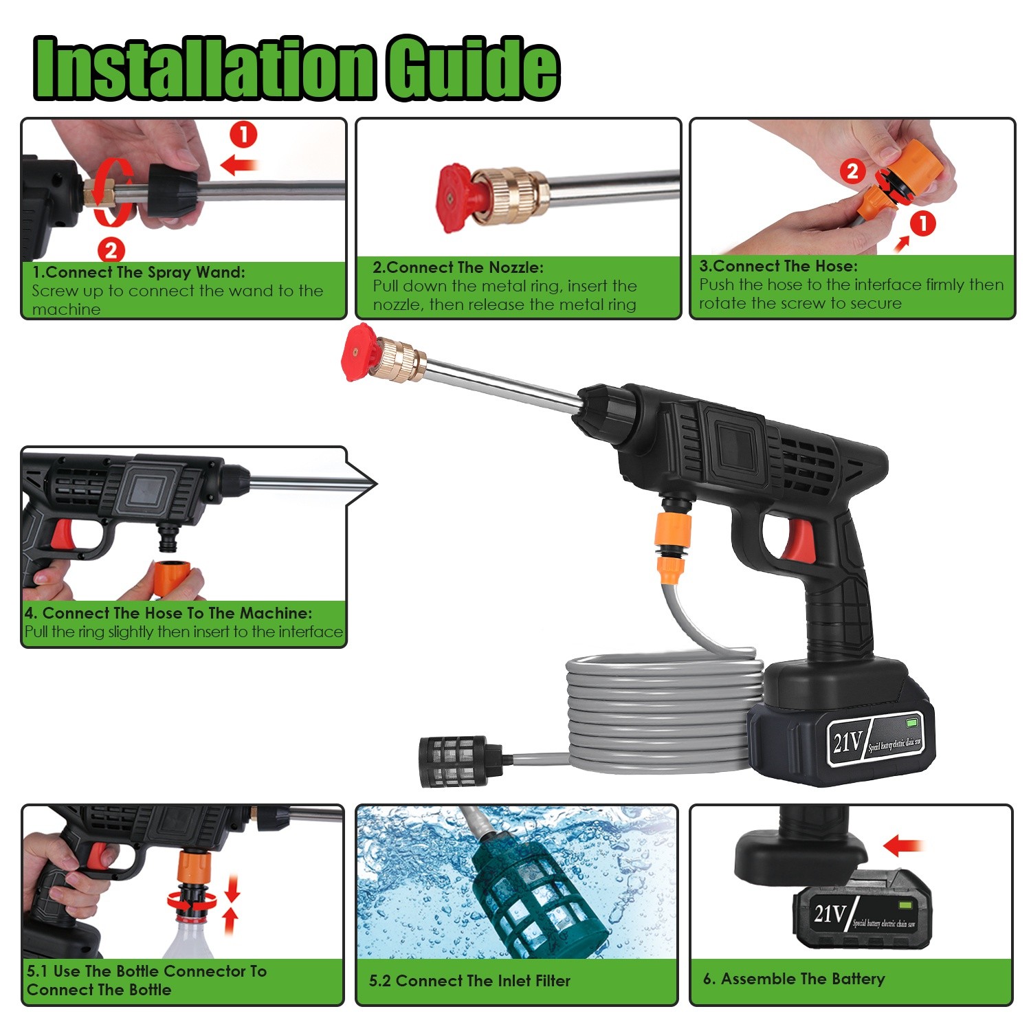 Cordless Electric Pressure Washer, 400PSI Portable Power Cleaner for Car/Bike