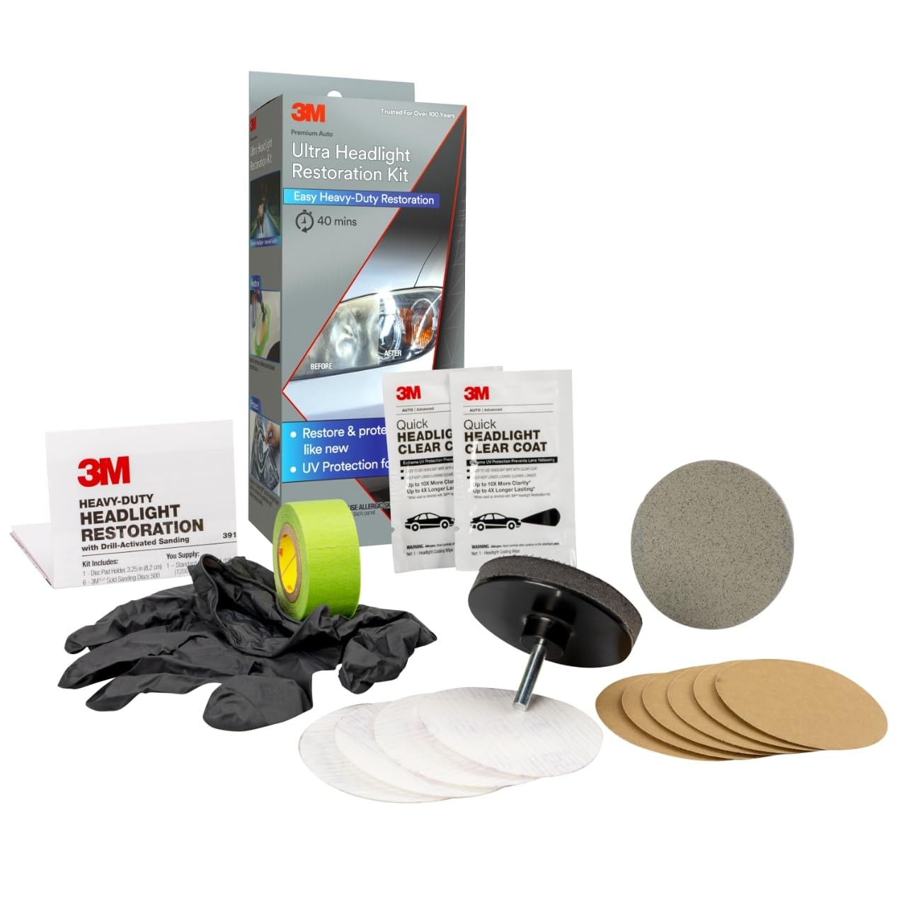 3M Ultra Headlight Restoration Kit, Contains Masking Drill Required, Gray