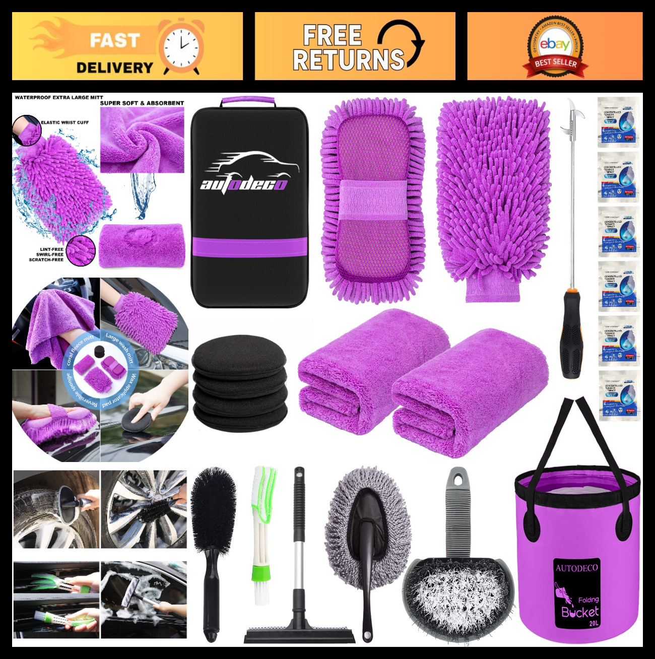 22Pcs Car Wash Detailing Tools Kit – Complete Interior Care Set, Collapsible Buc