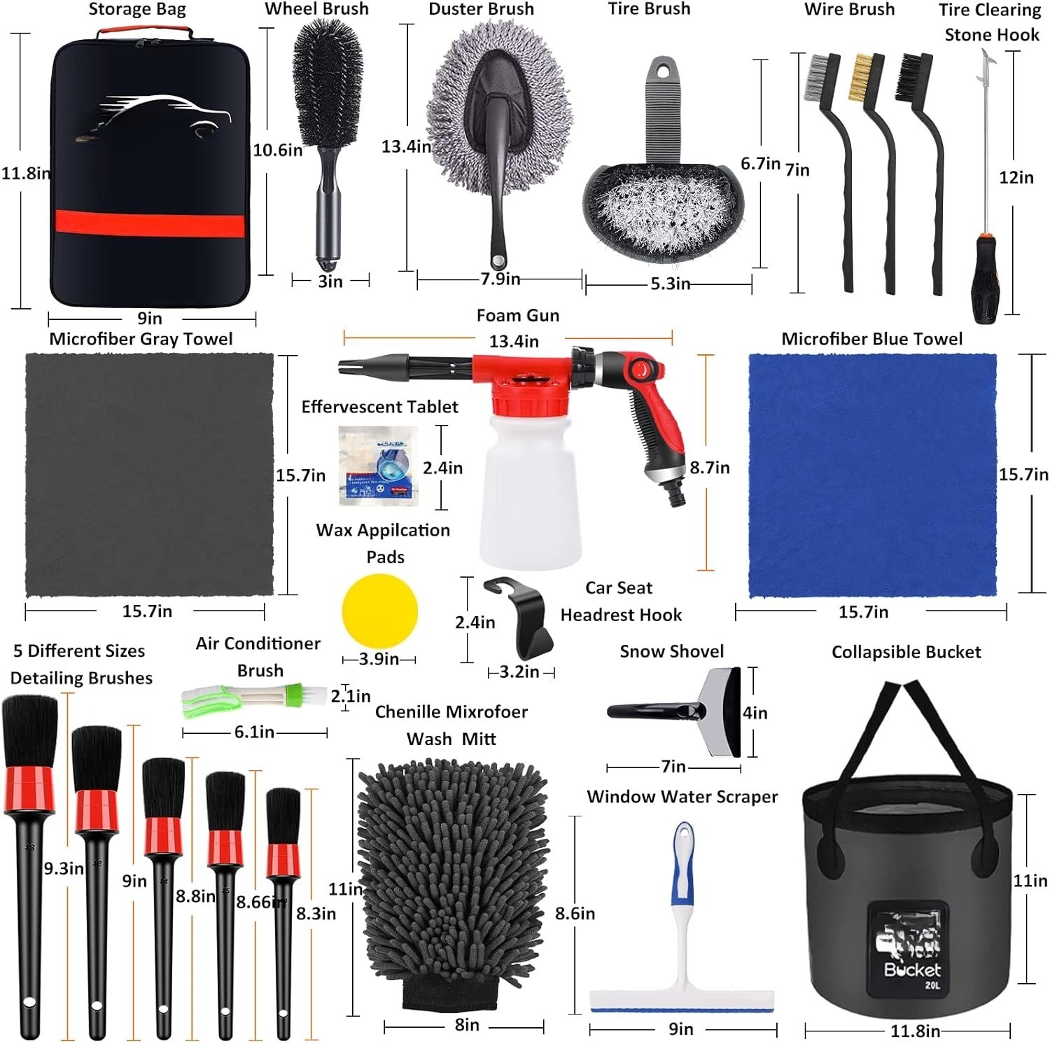 35-Piece Car Wash & Detailing Kit Cleaning Tool Set with Foam Gun