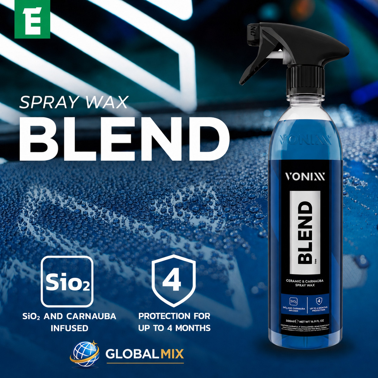 Vonixx Blend Cera Híbrida de Cerâmica e Carnaúba para Limpeza de Veículos 500ml