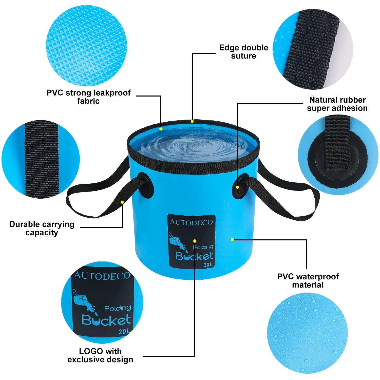 AUTODECO 2 Pack Collapsible Bucket 5 Gallon Container Folding 20L-2Pcs, Blue