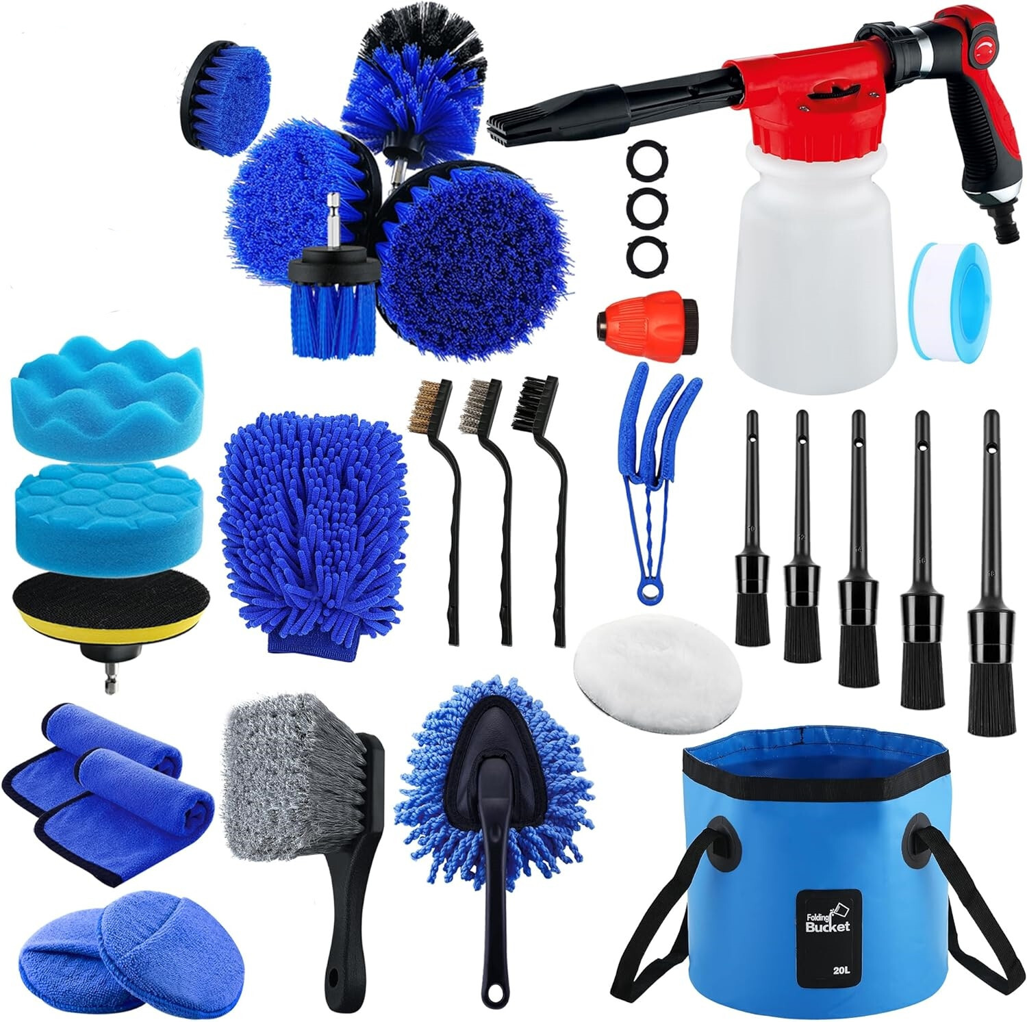 27Pcs Car Wash Cleaning Kit, Wheel Drill Brush Polishing Set ,Auto Supplies Tool