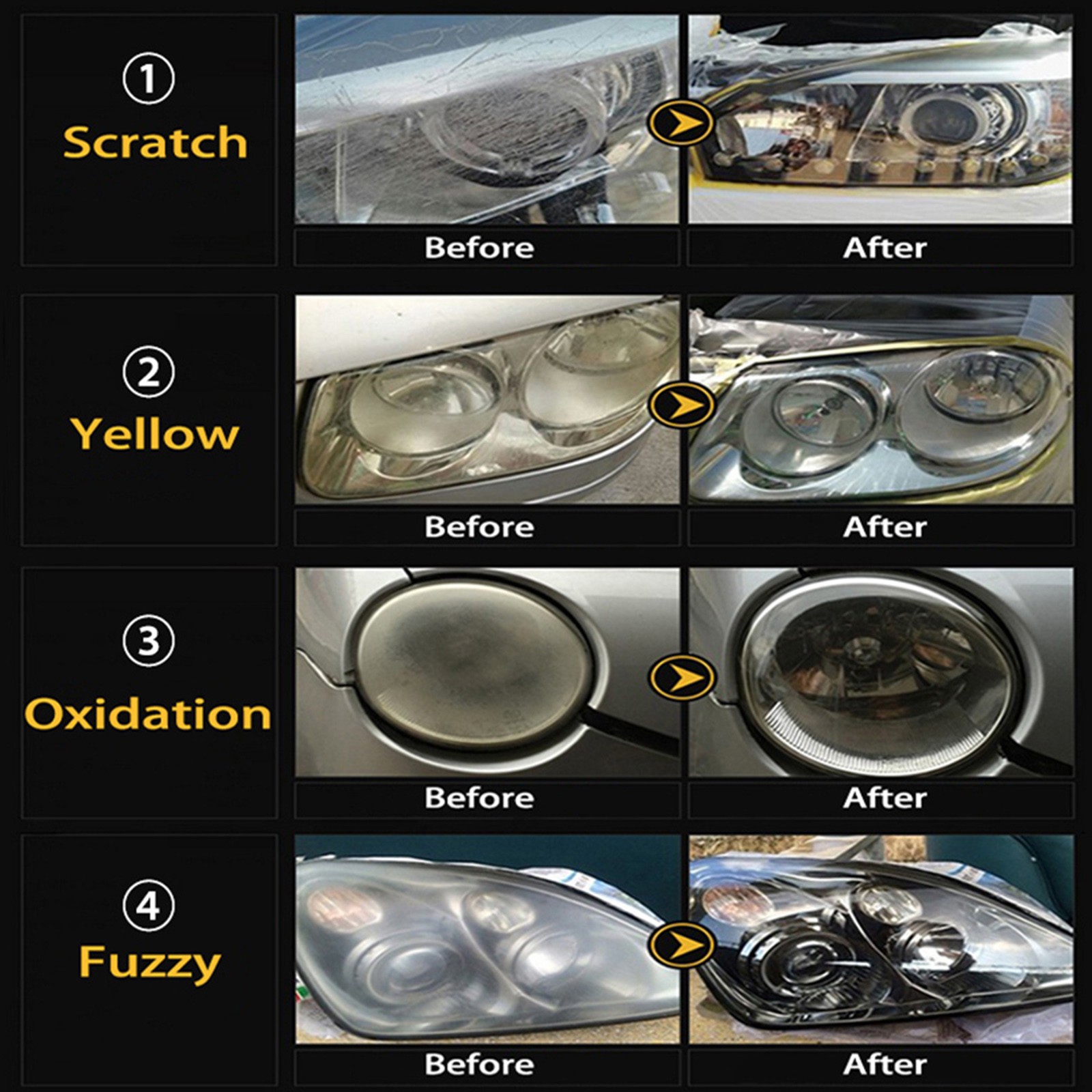 Heavy Duty Headlight Restoration Kit Car Lens Lamp Sanding Cleaning Repair Tools