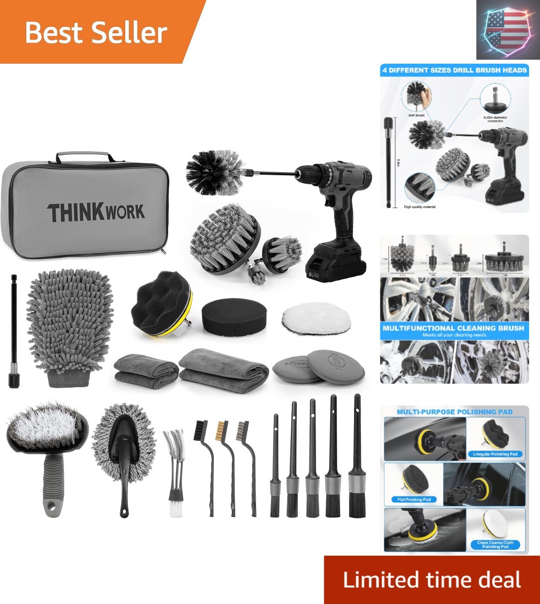 Car Detailing Kit, Car Detailing Brush Set, Car Cleaning Drill Brush Kit with…
