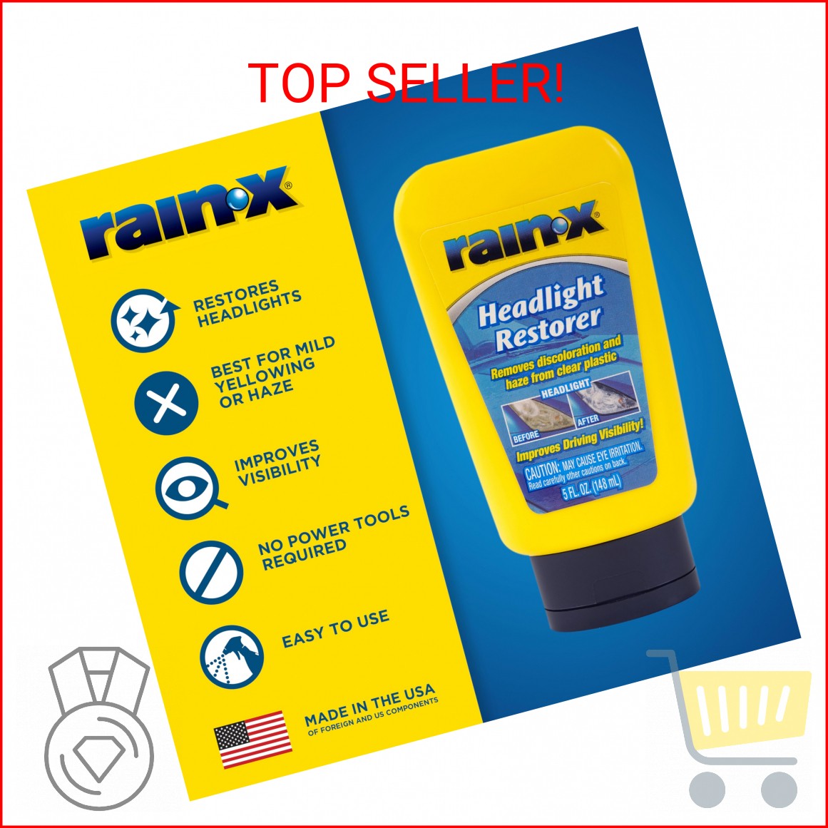 Rain-X 800001810 Headlight Restorer, Headlight Cleaner & Restoration Liquid for