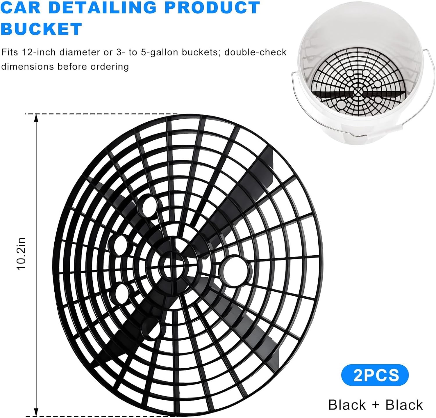 Car Wash Bucket Insert, 2 PCS Grit Trap Filter Removes Dirt Debris, Color: Black