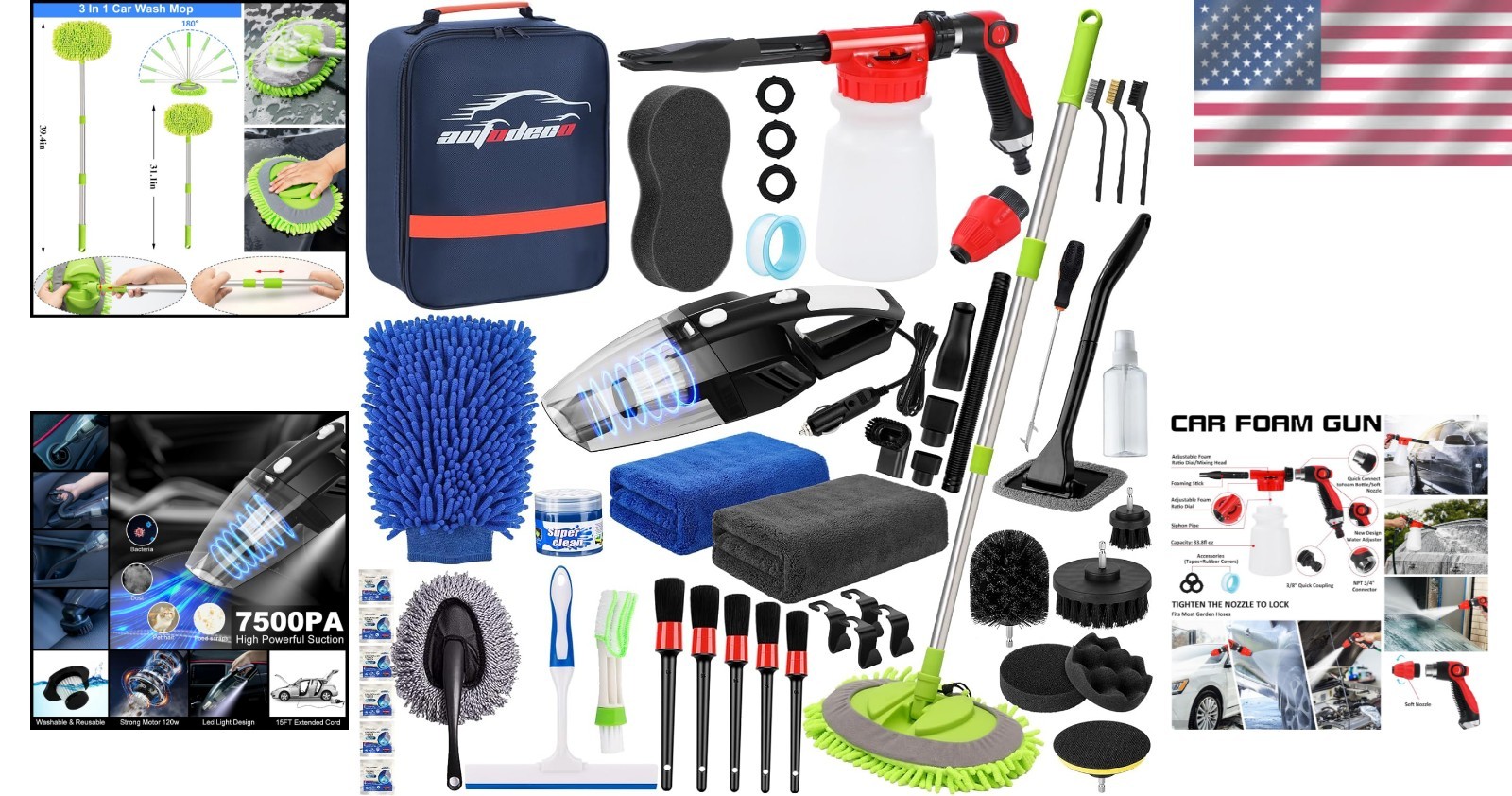 Complete Car Wash Kit 43Pcs: Professional Detailing Tools, Foam Gun, Vacuum