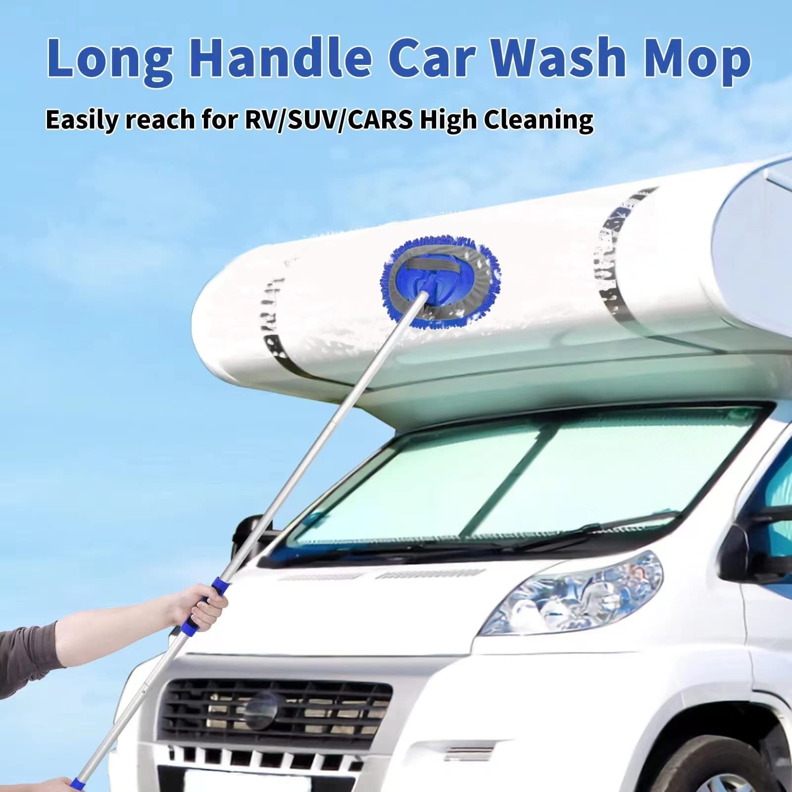 62” Car Wash Brush with Long Handle, Chenille Mop Mitt, Squeegee & Cleaning Kit
