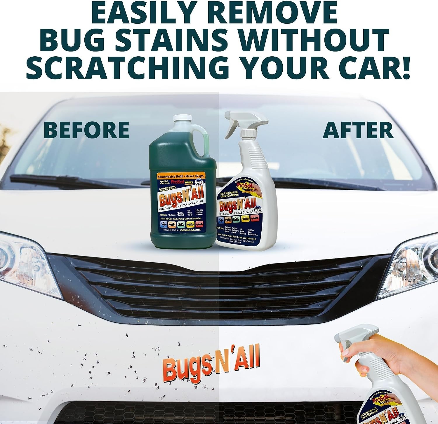 Effortless Cleaning with 1 Gallon Bug & Tar Remover – Includes Free Spray Bottle