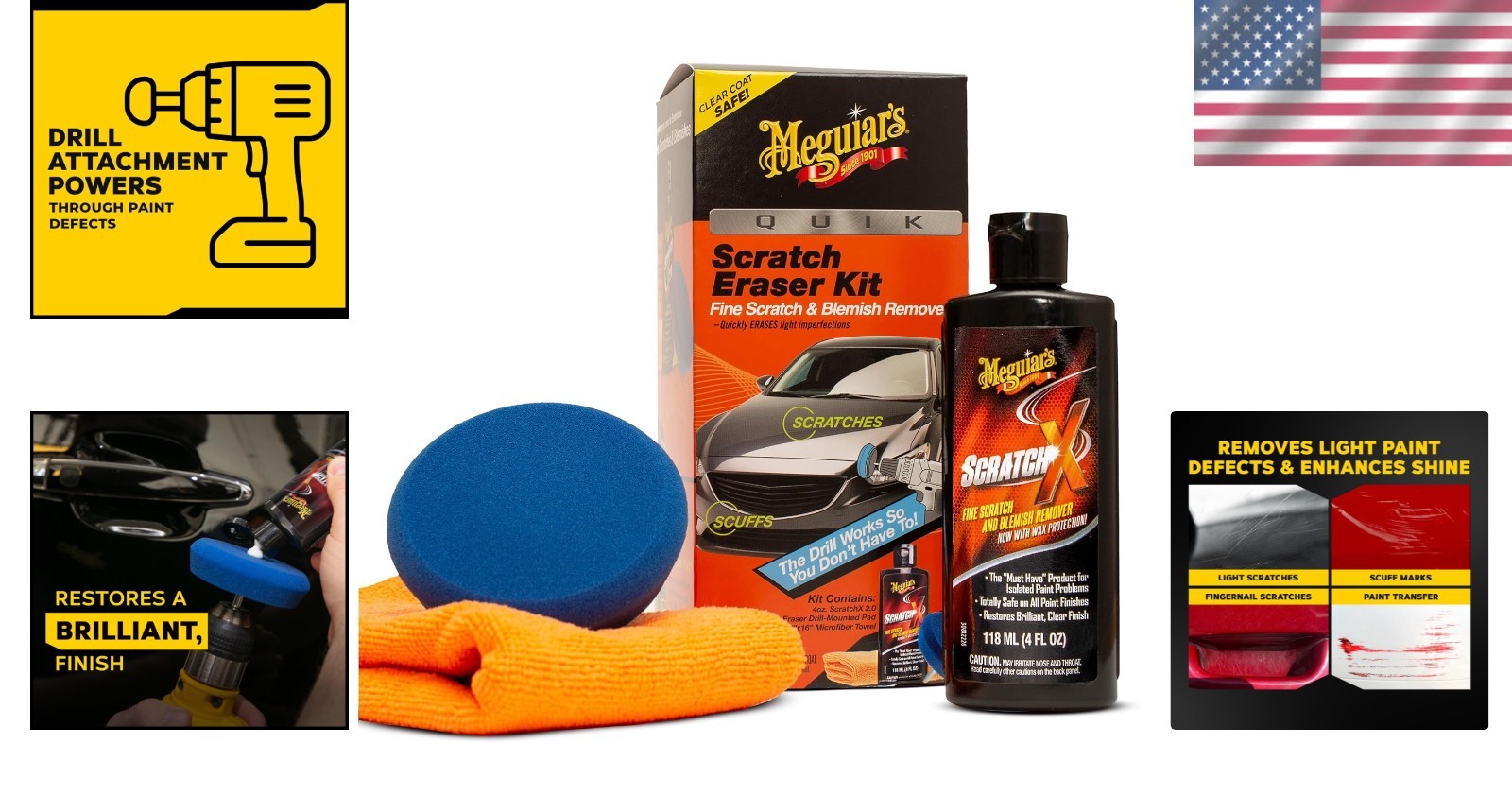 Safe Car Paint Scratch Remover: Quik Scratch Eraser Kit with Microfiber, 4 Count