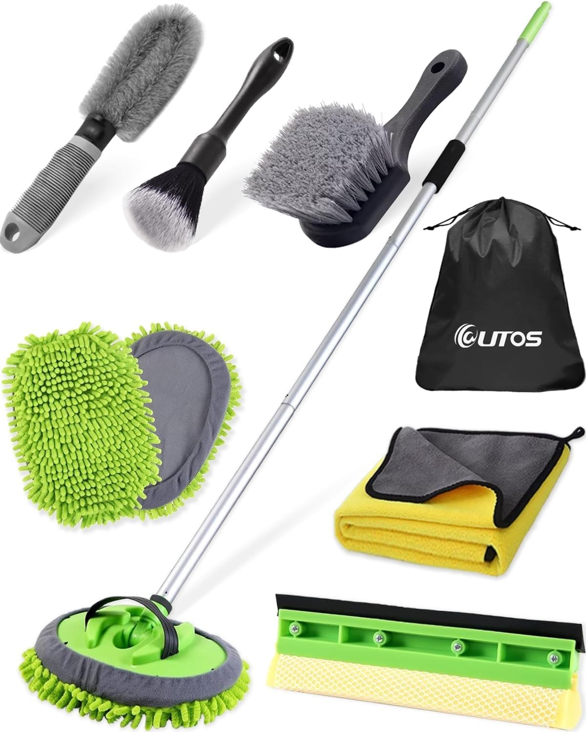 8Pcs Car Wash Kit, 62’’ Car Wash Brush with Long Handle, Microfiber Carwash K…