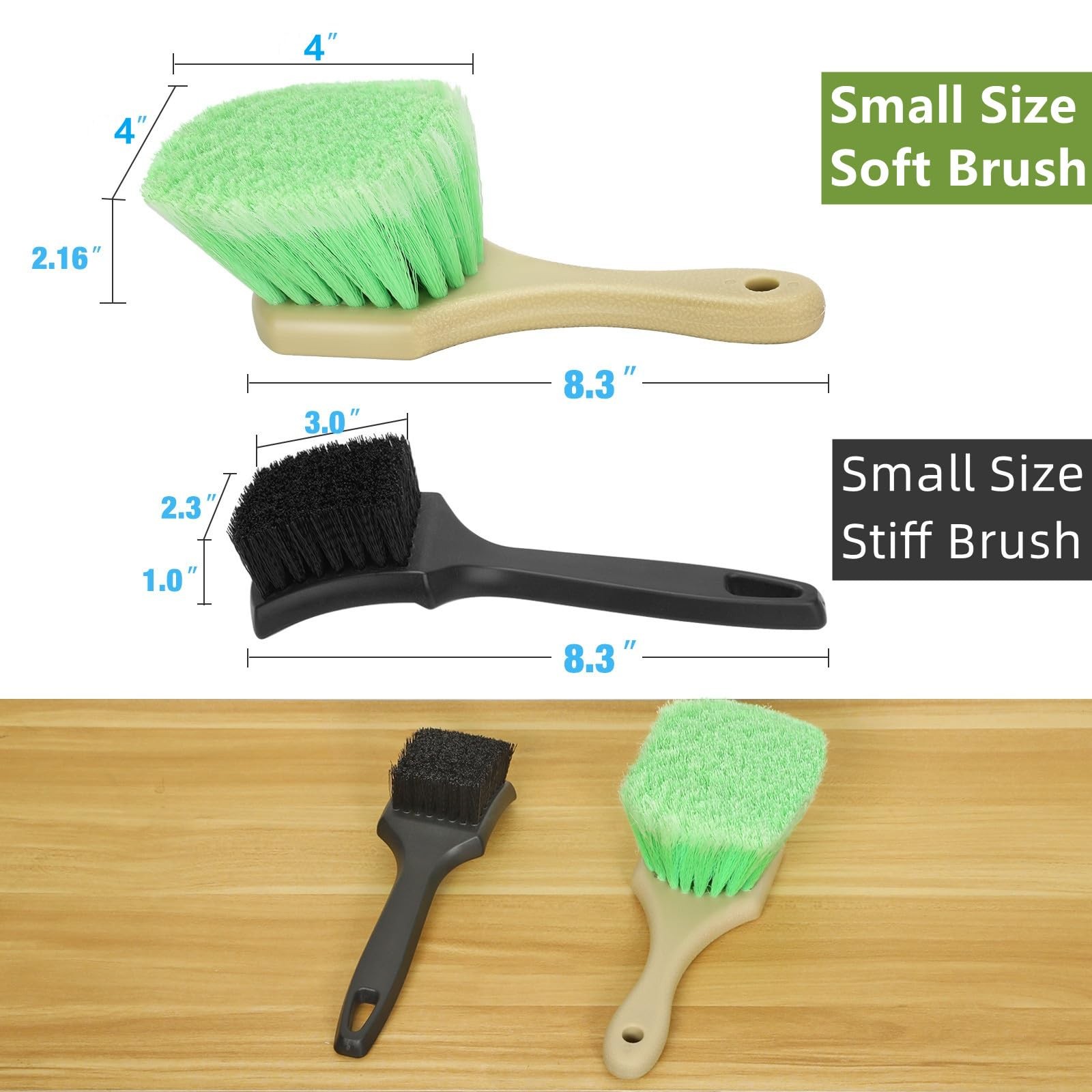 Fitosy Wheel Rim & Tire Brush Set, Soft & Stiff Bristle Wash Cleaning Green