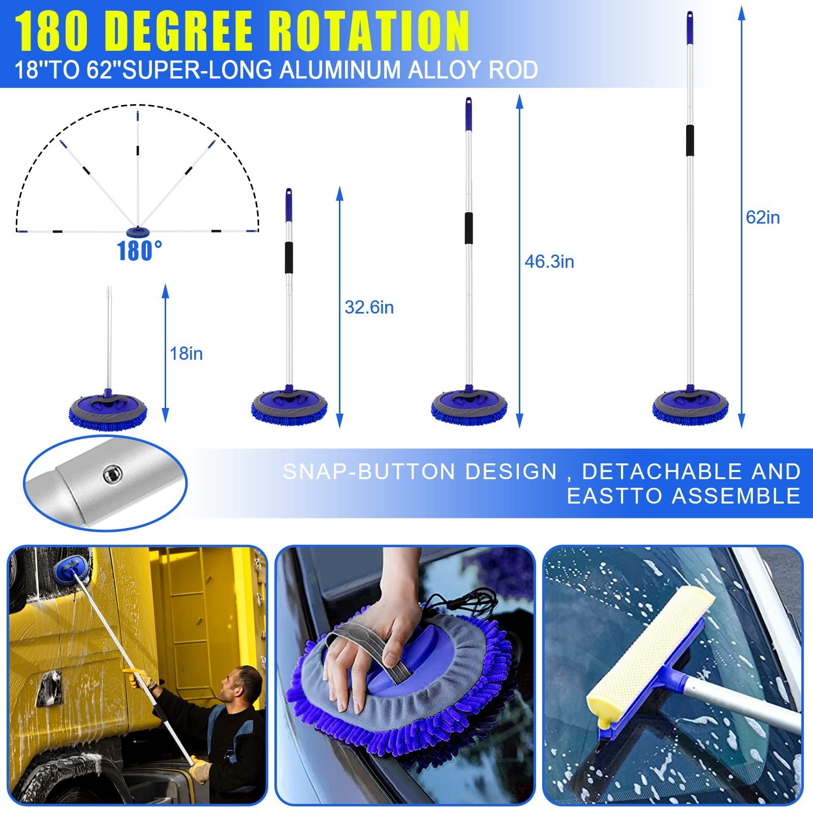 21Pcs Car Wash Kit,62″ Brush wash brush with long handle, Blue
