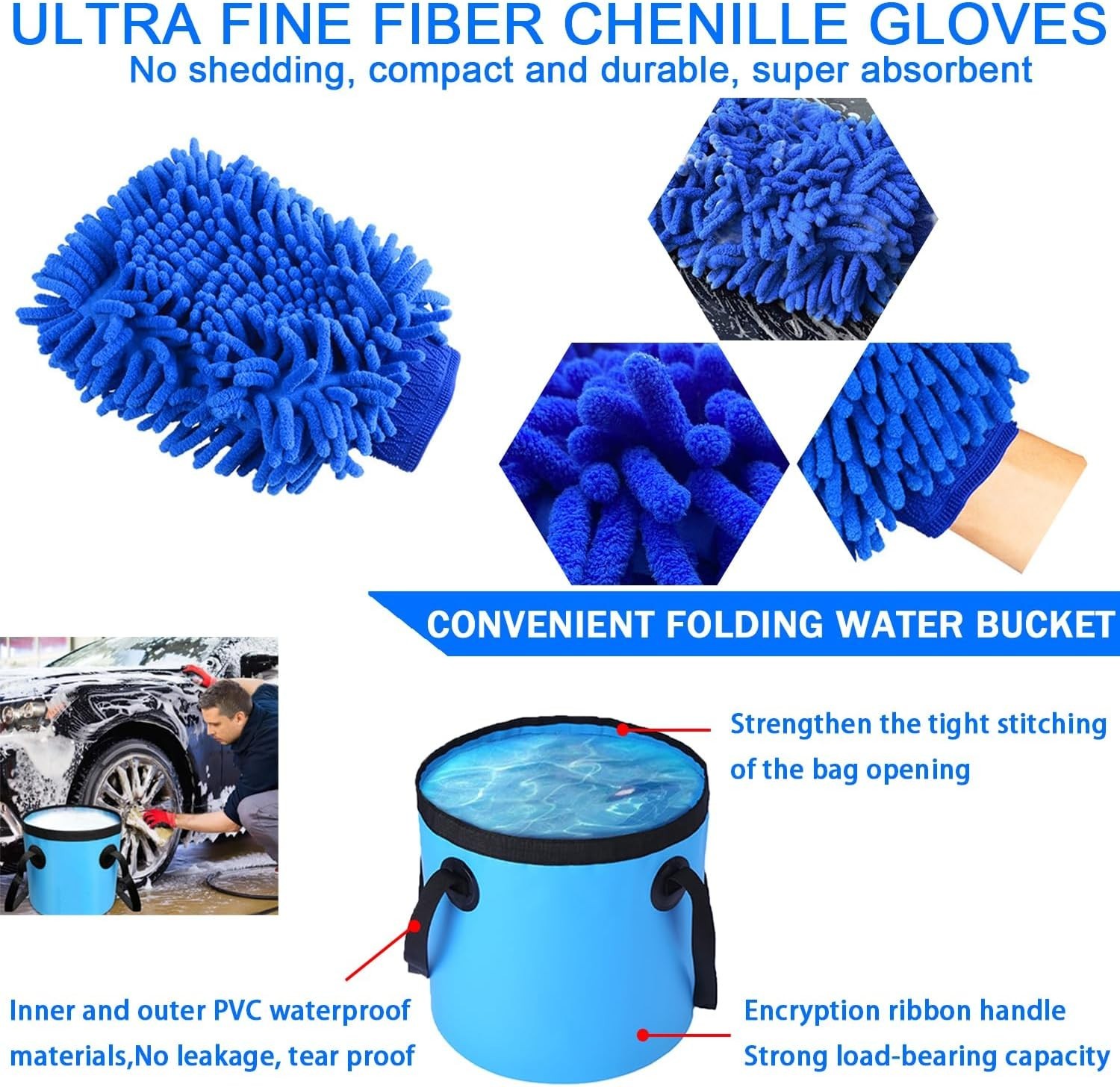 37Pcs Car Wash Kit Cleaning Kits with Foam Gun Sprayer Bucket Towels Tire Brush