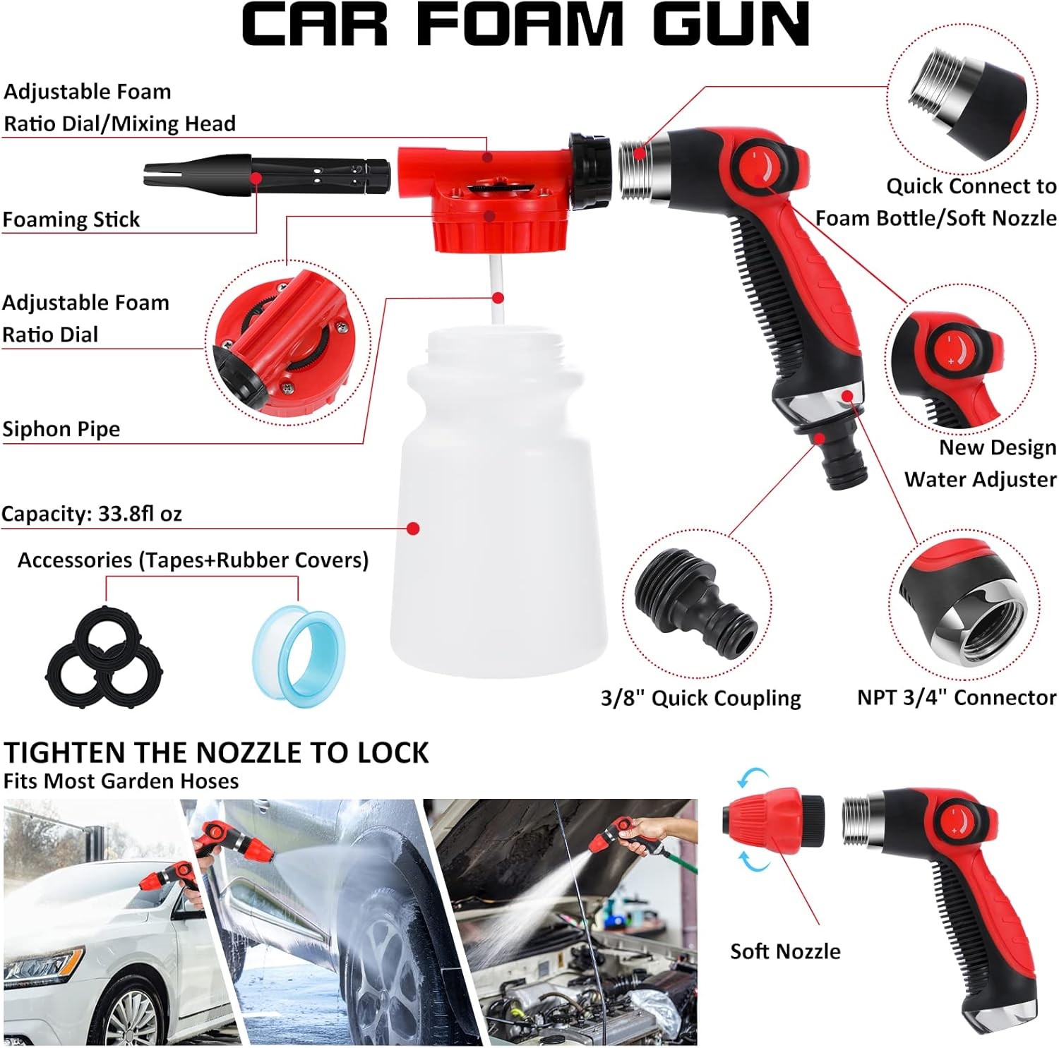 35-Piece Car Wash & Detailing Kit Cleaning Tool Set with Foam Gun