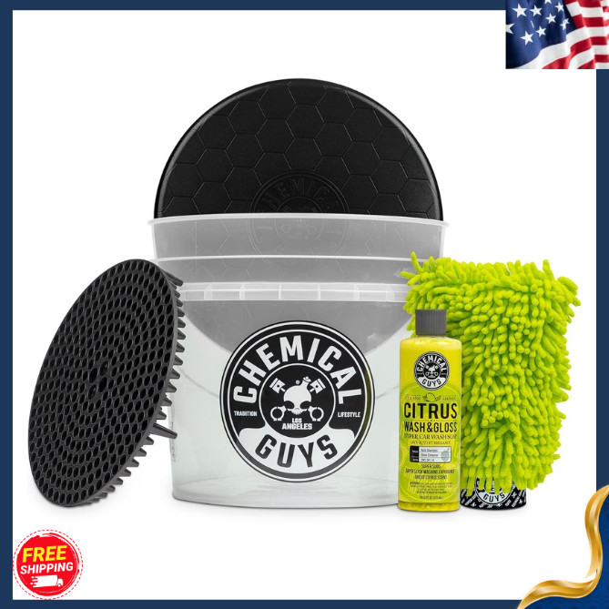 New Scratch-Free Car Wash Bucket Kit w/ Dirt Trap Mitt Soap