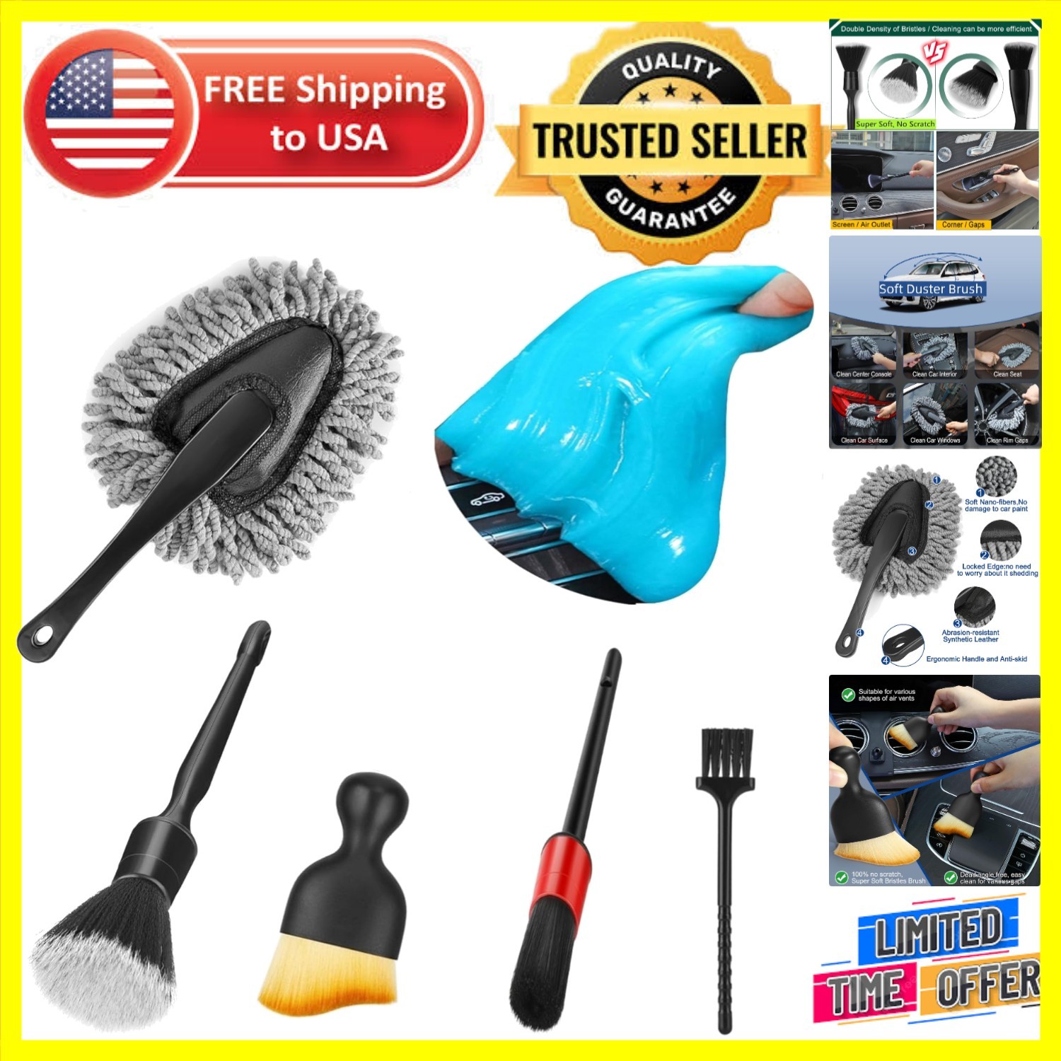Complete Car Detailing Kit with Microfiber Brushes & Cleaning Gel – 13″ x 6.7″