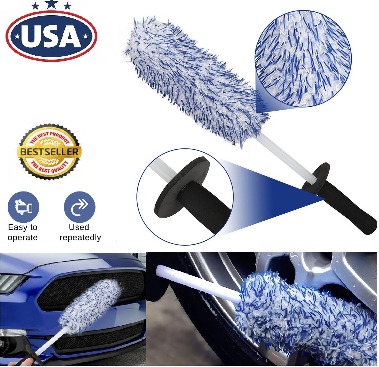 16.5″ Wheel Brush Automotive Alloy Tire Cleaning Tool Seamless Soft Wool Brush