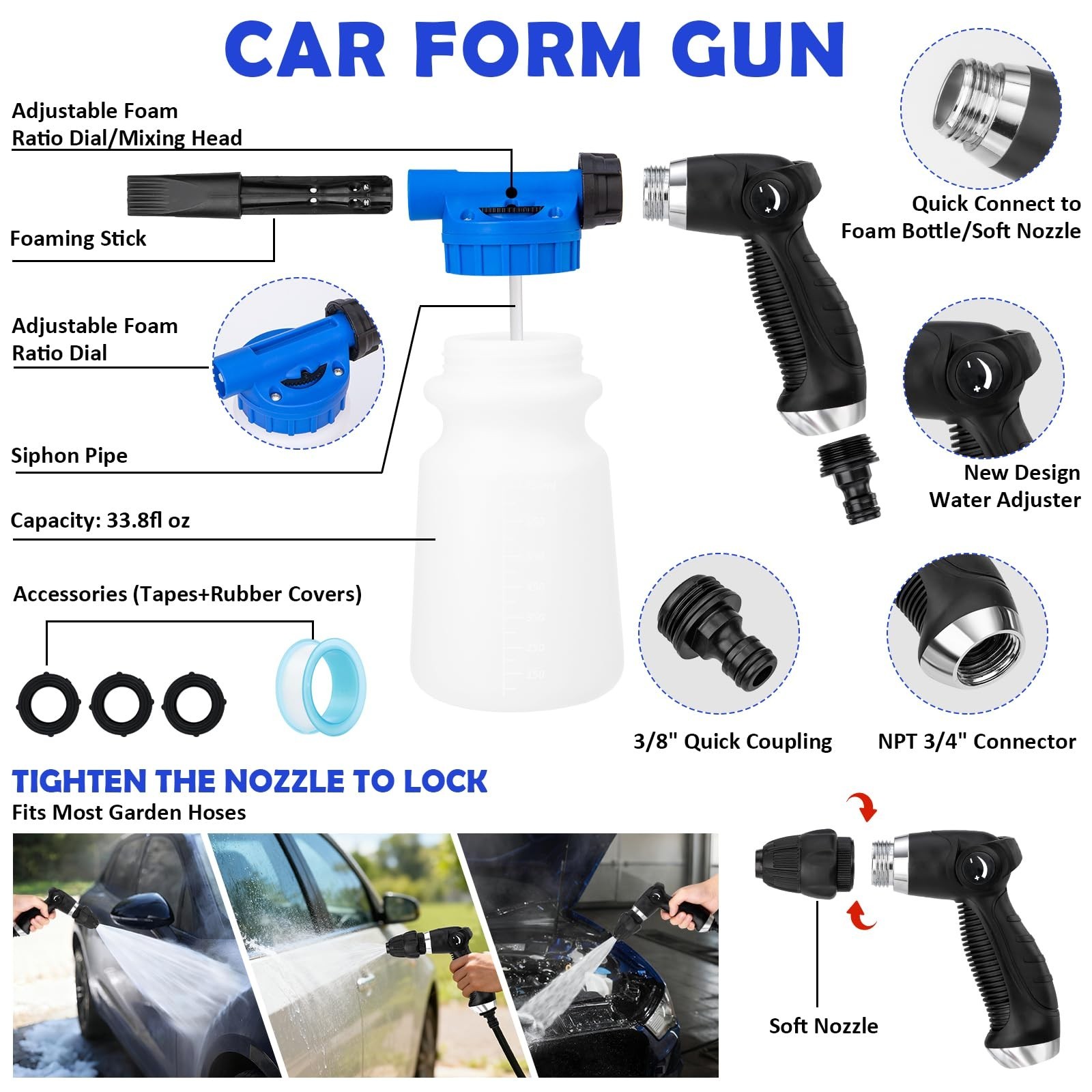 Ultimate Car Wash Detailing Kit – Foam Gun, Brush & Mitt for Interior/Exterior C