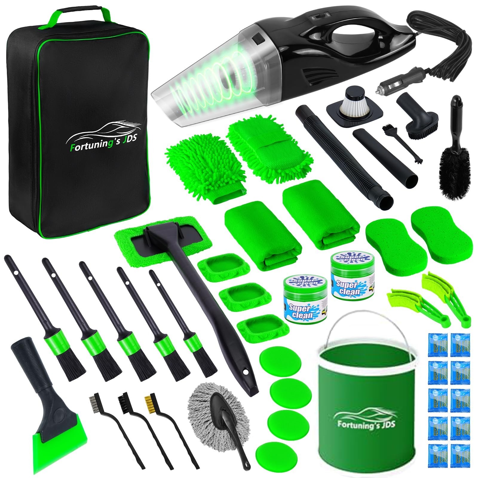 47PCS Car Detailing Kit – Interior Cleaner, Vacuum, Brushes & Bucket for Cars, B