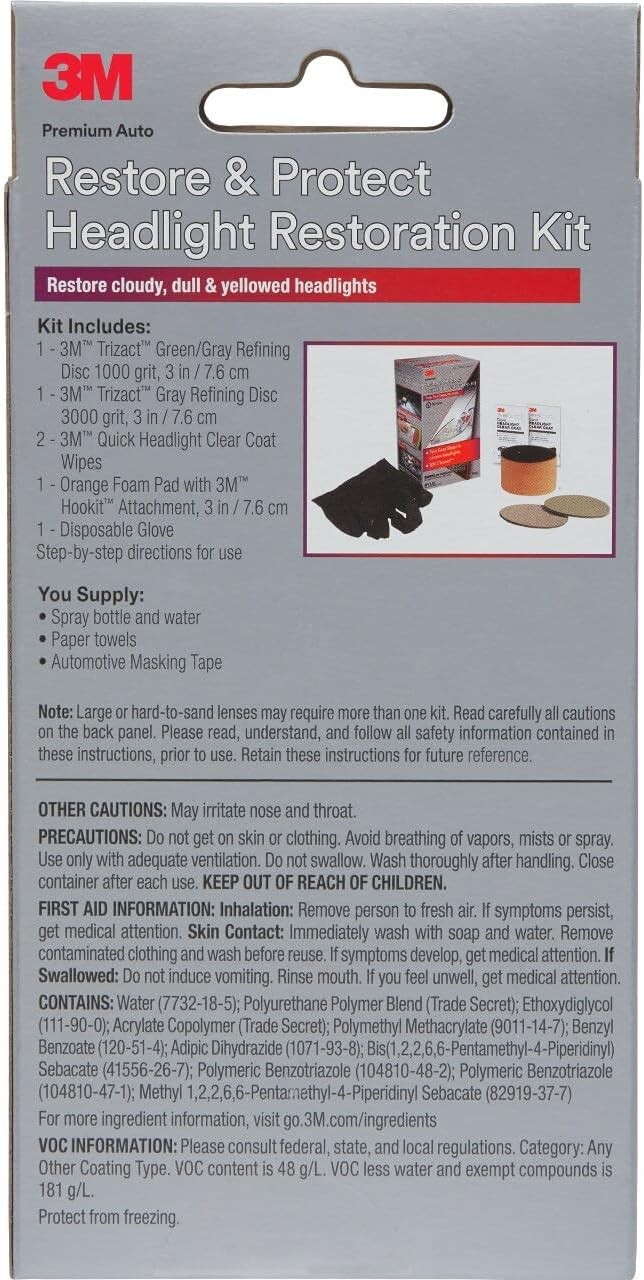 3M Auto Restore and Protect Headlight Restoration Kit, Use On Plastic…