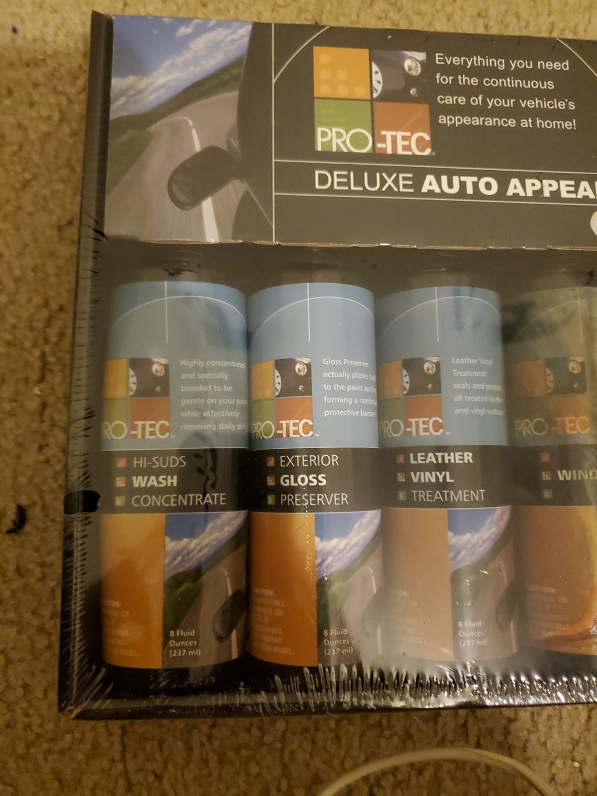 Pro-Tec Deluxe Auto Appearance Kit New 5 Bottles 2 Applicator Pads