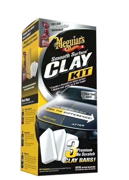 Meguiar’s Smooth Surface Clay Kit- 3 Clay Bars, Quick Detailer, Microfiber Towel
