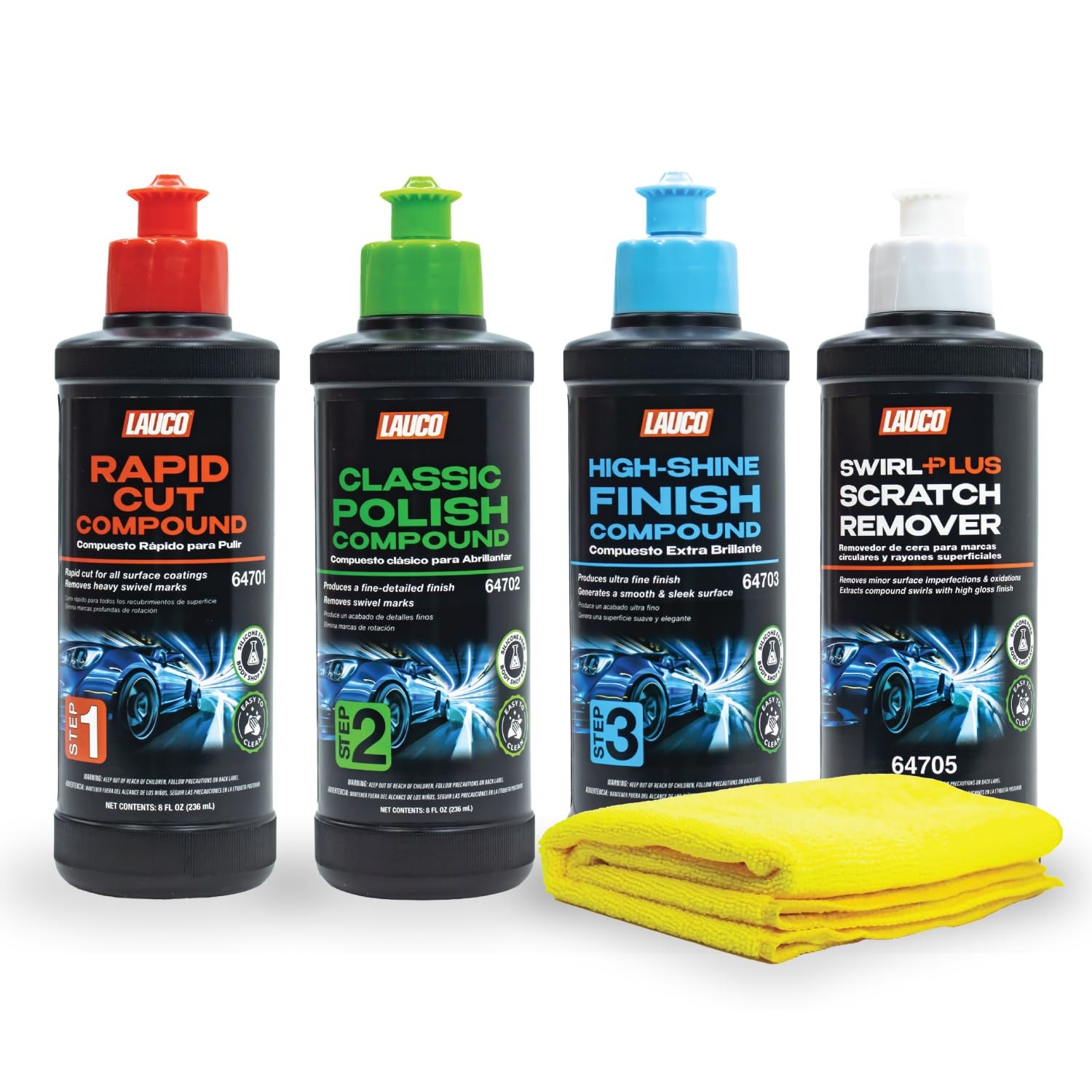 LAUCO Paint Correction Compounds Step 1, 2, 3, Swirl Remover 8oz Kits, with…