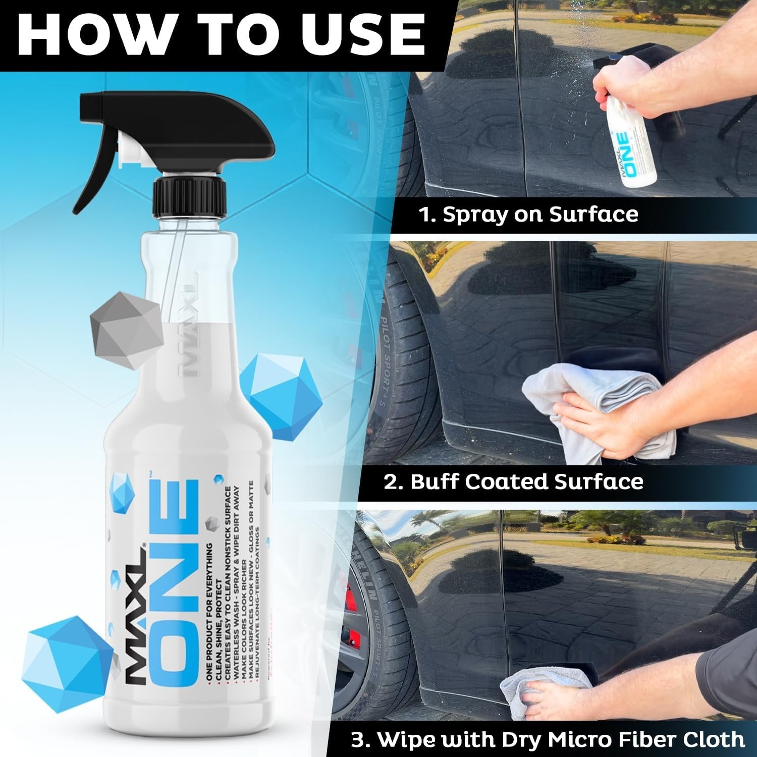 20oz Waterless Car Detail Spray Quick Clean Shine Protect Triphene