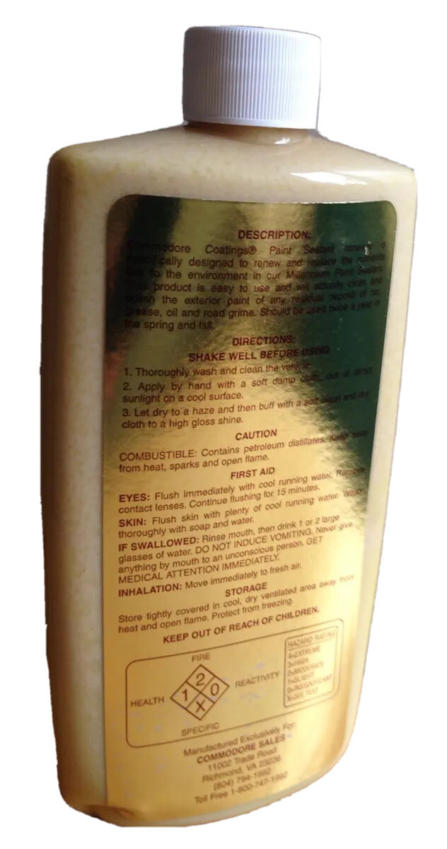 COMMODORE COATINGS AUTOMOBILE PAINT SEALANT RENEWER, 16 OUNCE BOTTLE, NEW
