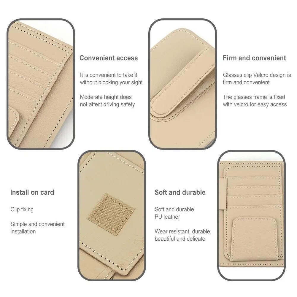 Car Sun Visor Organizer Multi-Pocket Business Card Storage Management Sunglasses