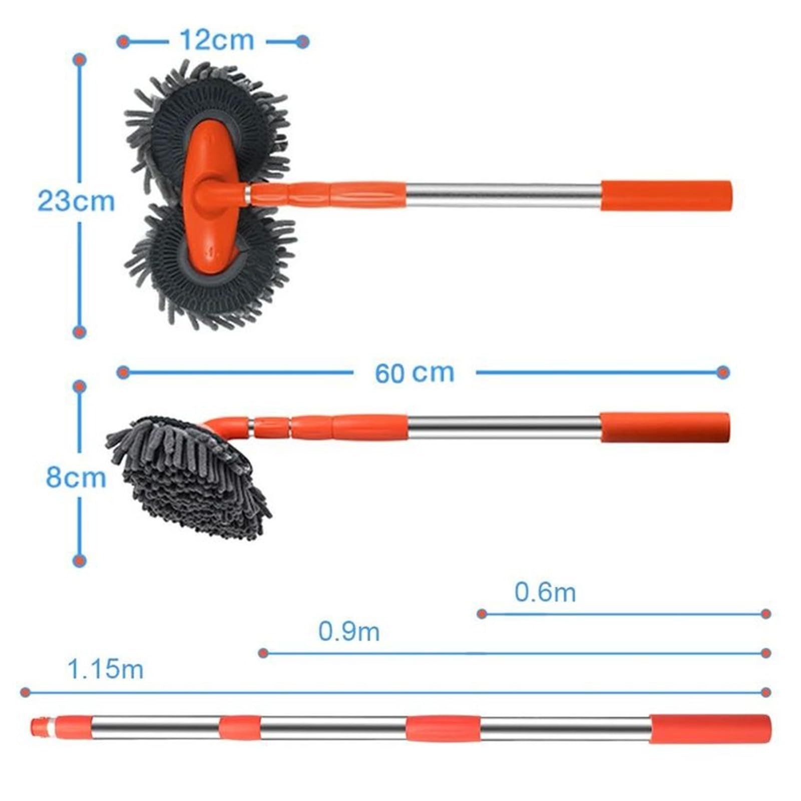 Retractable Double Head Car Wash Brush – 360° Rotating Microfiber Mop Kit, Scrat