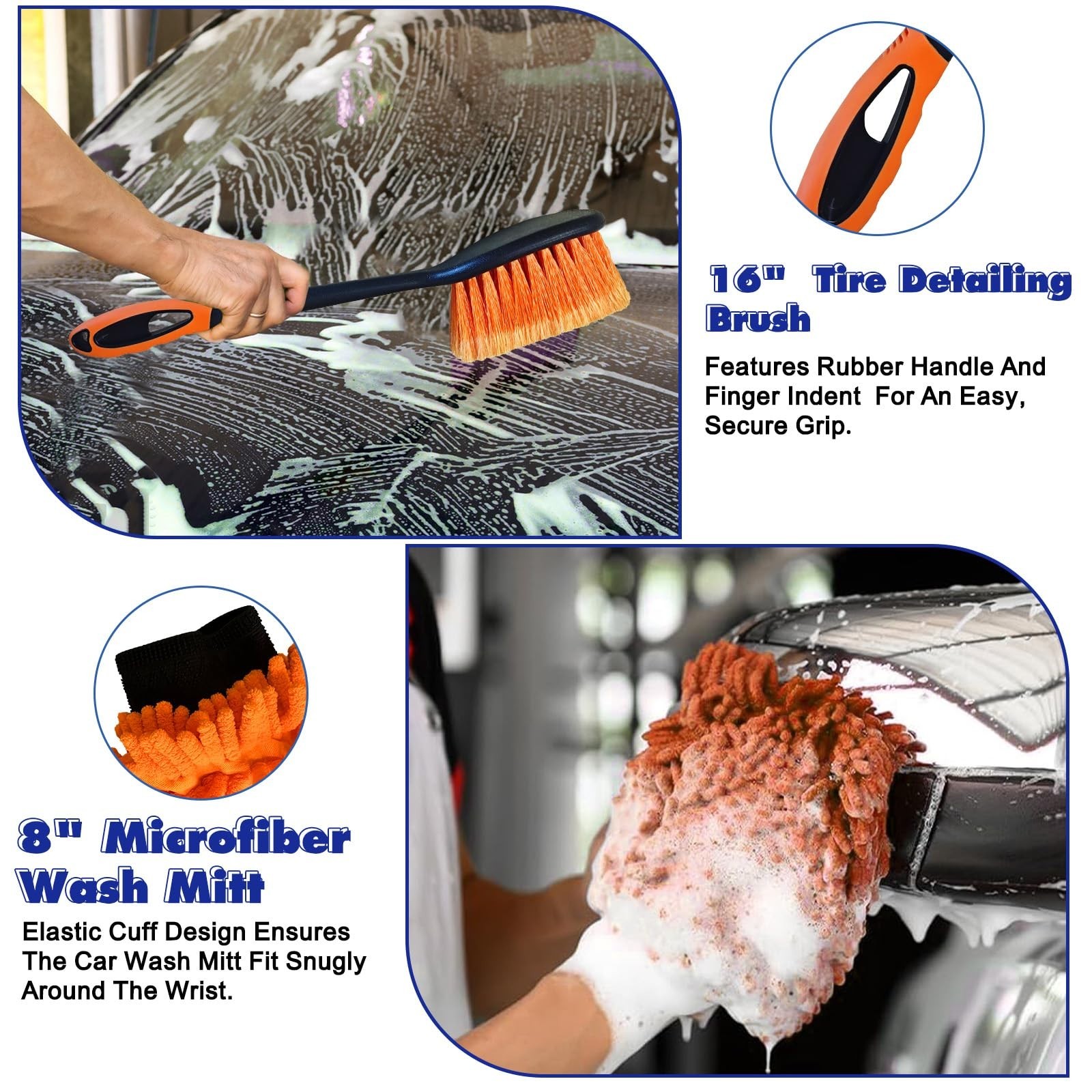 26FT Telescopic Car Wash Kit – Long Handle Brush, Mop, Mitt, Squeegee & Tire Bru