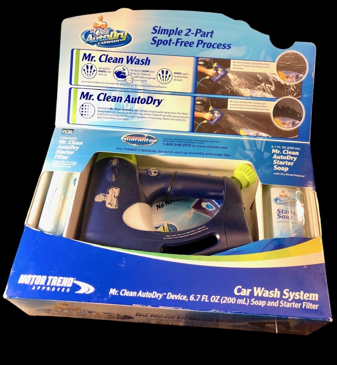 Mr Clean Auto Dry Car Wash System Autodry Device 6.7 oz Soap Filter box damaged