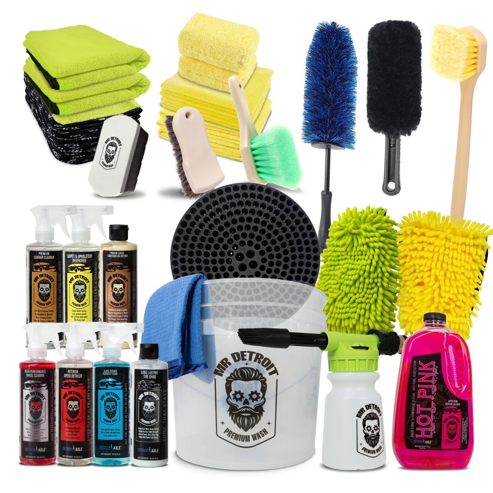 Mr. Detroit – 26pc Pro Car Care Kit for Interior, Exterior & Wheel Cleaning