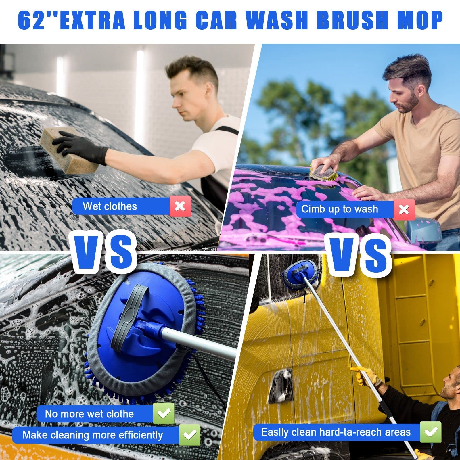 21Pcs Car Wash Kit,62″ Brush wash brush with long handle, Blue