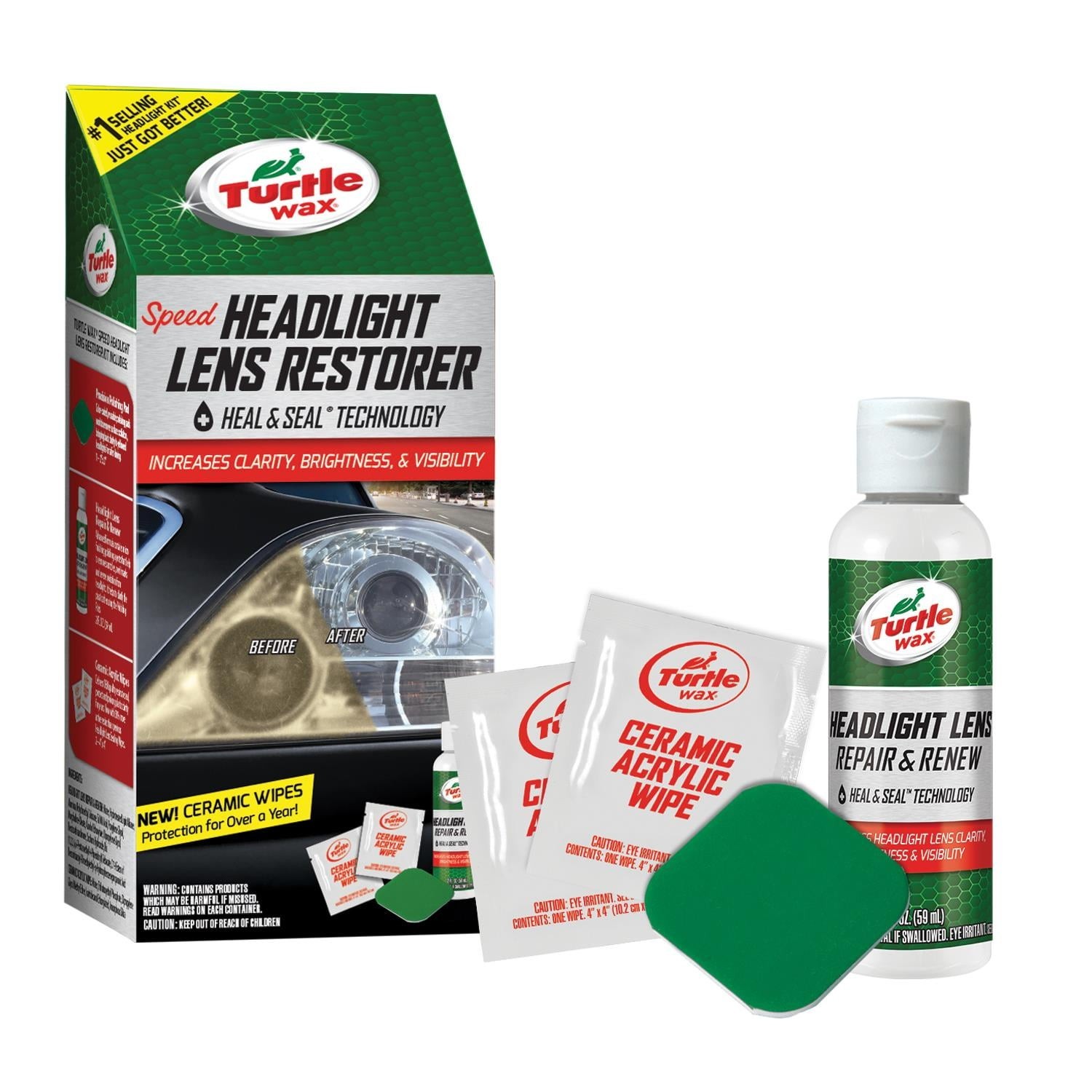 Turtle Wax New Speed Headlight Lens Restorer Kit, Heal and Seal.