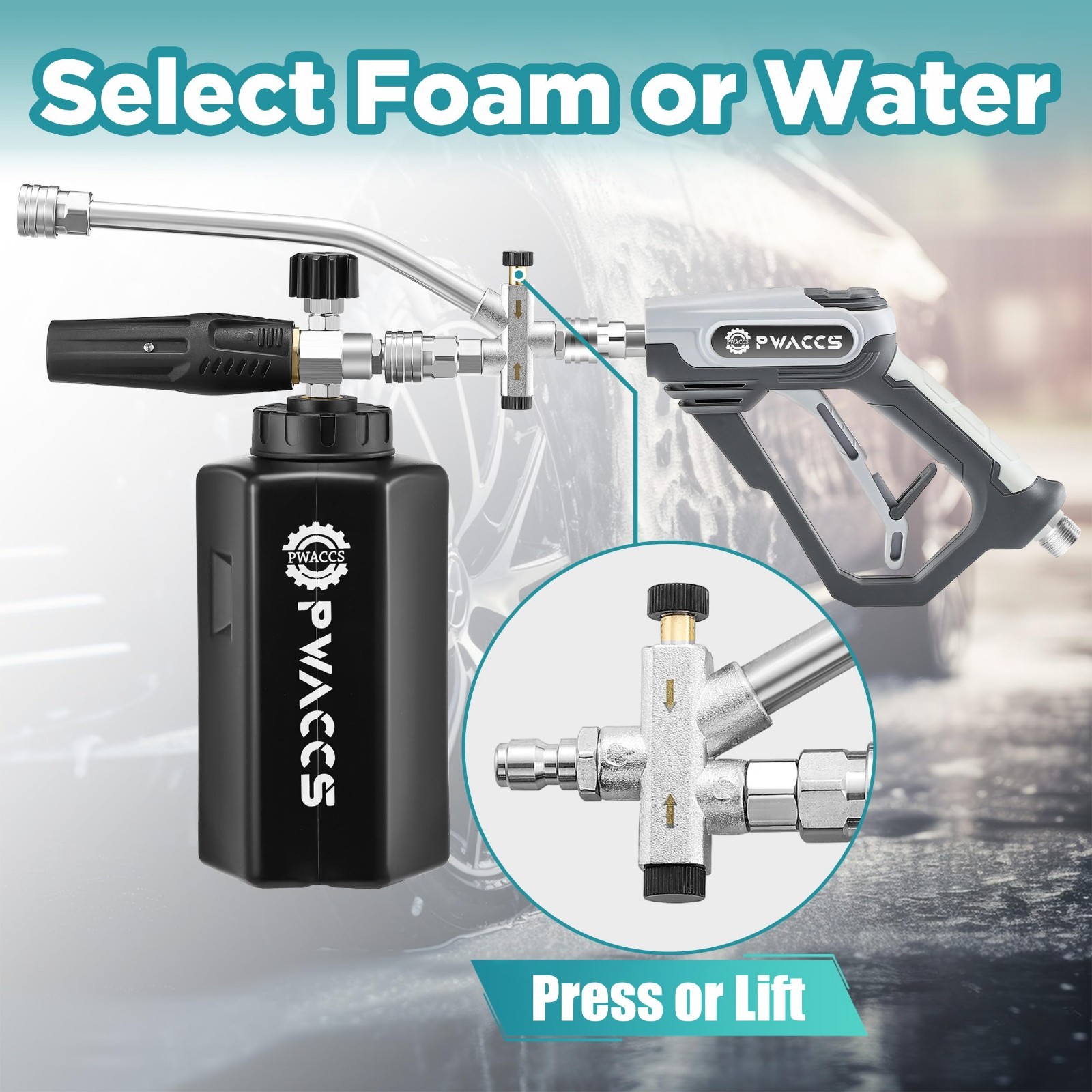 Foam Cannon Pressure Washer Gun Kit – Dual Connector, 4000 PSI, 1.5L, Car Wash