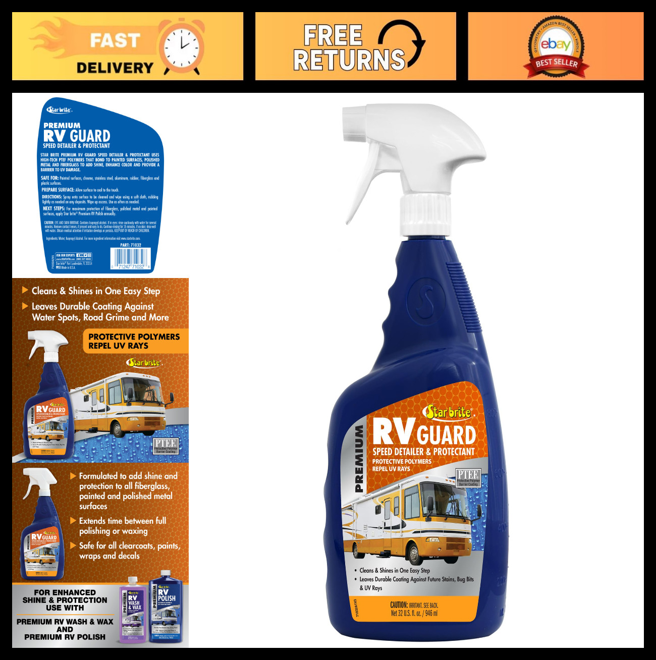 Premium RV Detailer & Protectant Spray – Cleans, Shines & Protects – 32 OZ