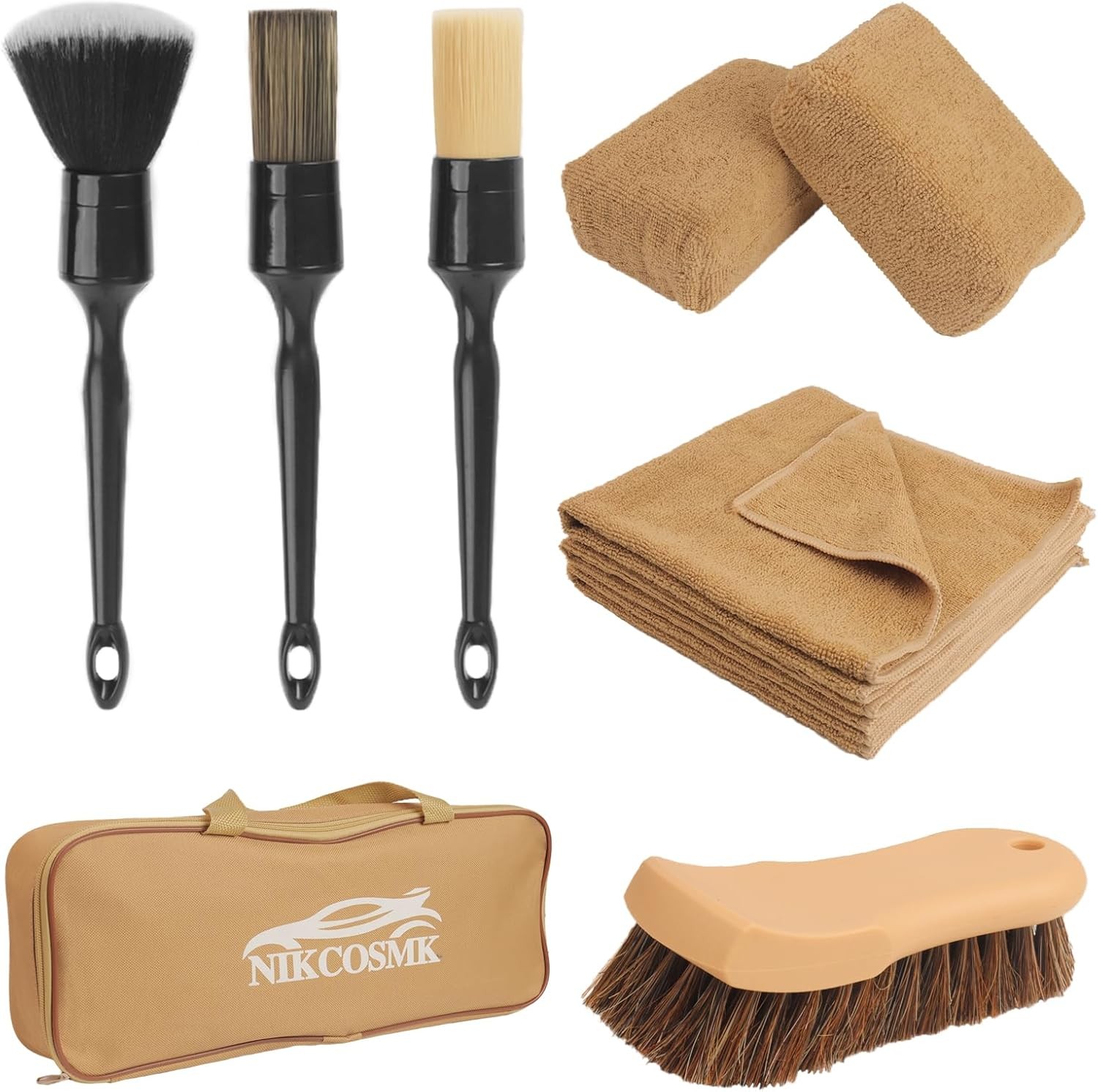 Car Cleaning Kit, 10PCS Detailing Brushes Long Bristle Horse Hair Leather Brush,